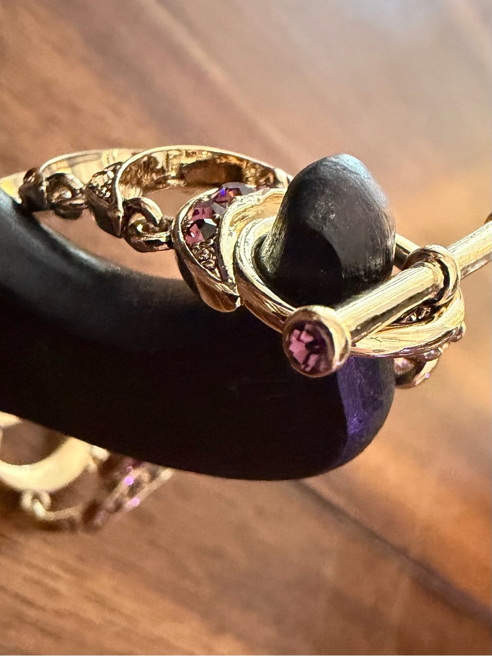 Monet Vintage Celestial Crescent Moon Link Bracelet - Purple & Topaz Rhinestones - Picture 2 of 8